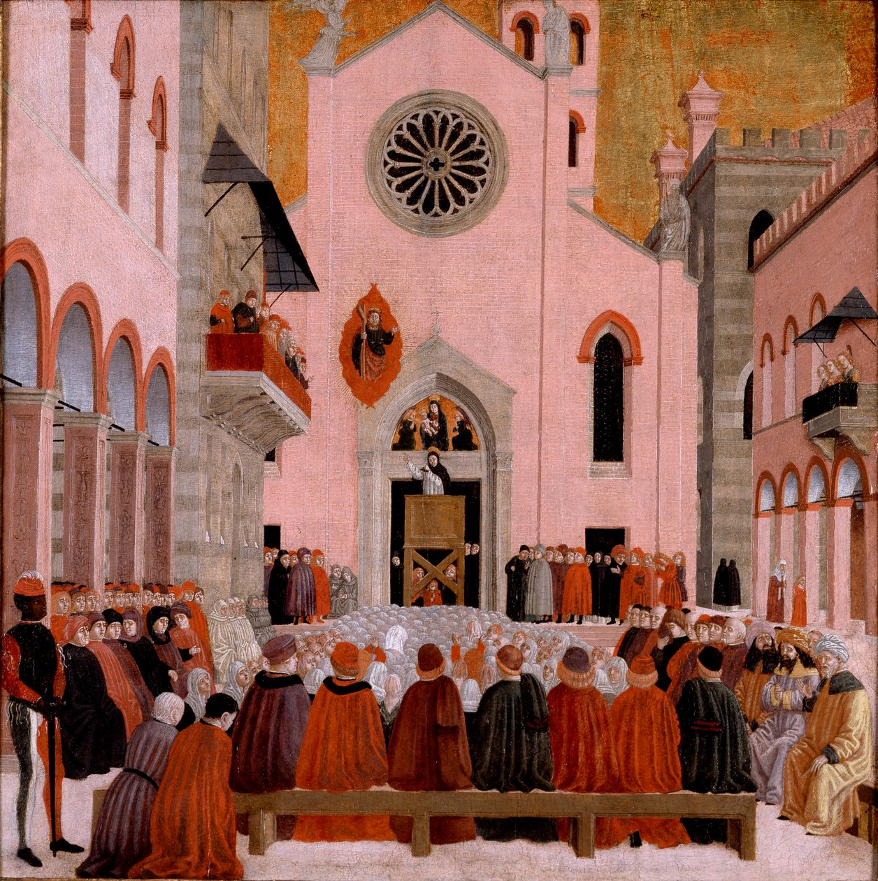 St Vincent Ferrer prædiker foran en pave, c1460-1476 af Bartolomeo degli Erri