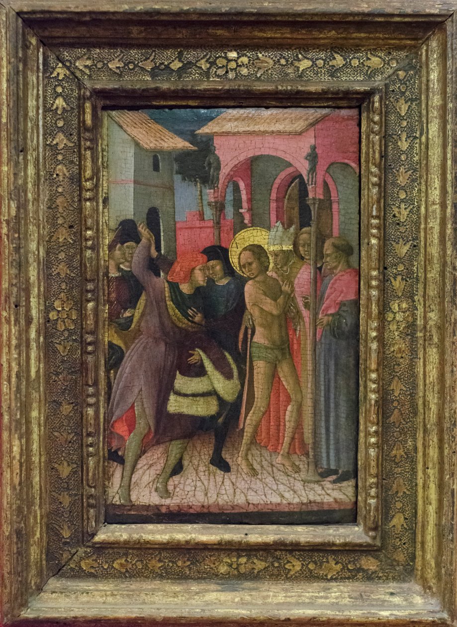 Frans smider tøjet og giver afkald på sin far Pietro di Bernardones ejendele af Bartolomeo di Tommaso da Foligno