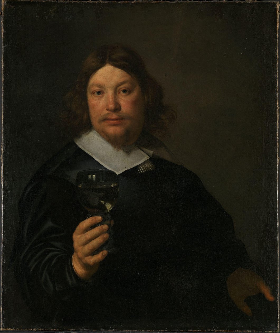 Mand med et glas vin (olie på lærred) af Bartolomeus van der Helst
