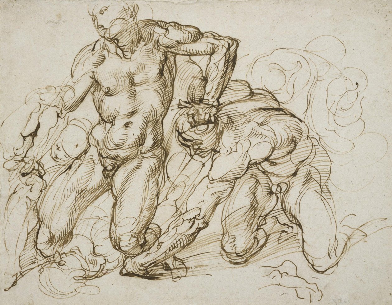 Mandlige nøgenbilleder kæmper af Bartolomeo Passarotti