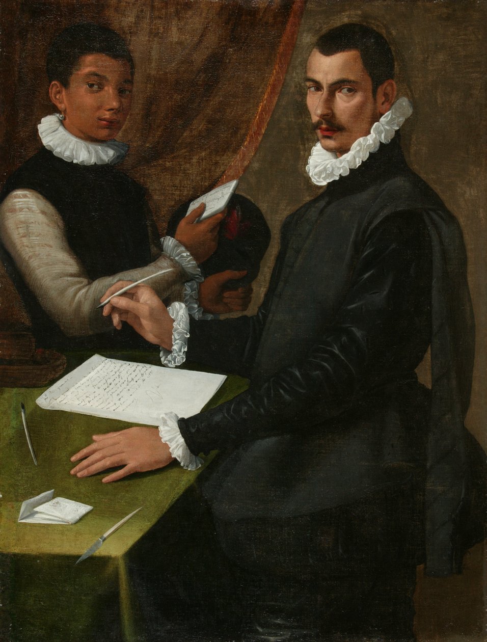 Portræt af en ukendt mand og hans tjener af Bartolommeo (attr. to) Passerotti