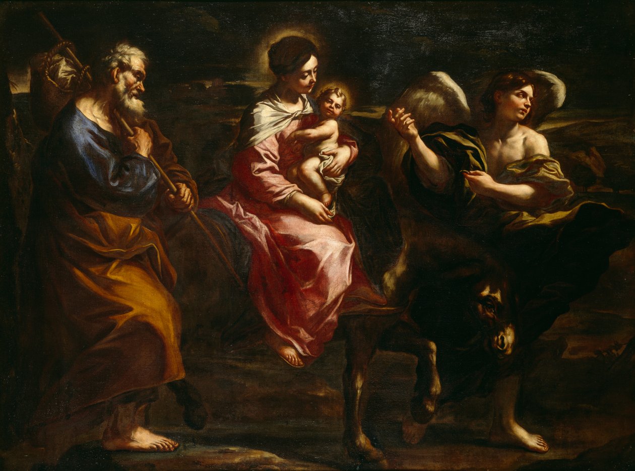 Flugten til Egypten (olie på lærred) af Bartolommeo Biscaino