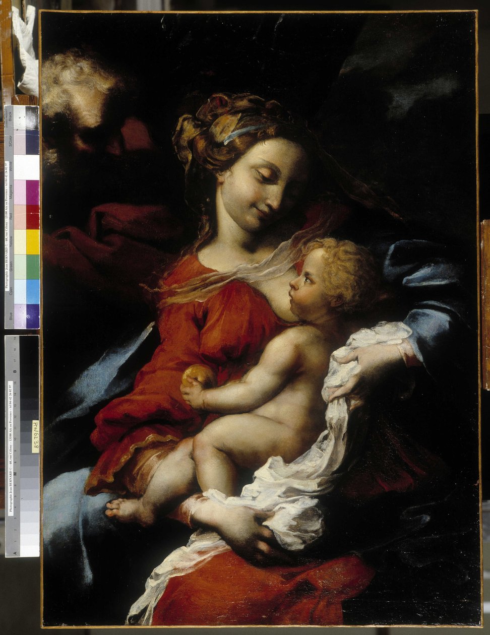 Den hellige familie (olie på lærred) af Bartolommeo Biscaino