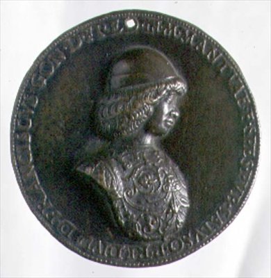 Portrætmedalje forestillende Francesco Gonzaga II (1466-1519) (bronze) (for bagside se 96846) af Bartolommeo Melioli