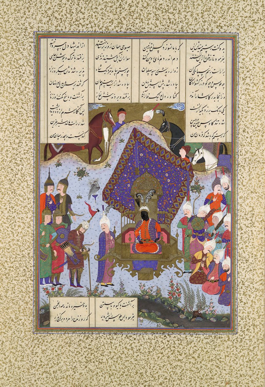Rustam Pained Before Kai Kavus, Folio 146r fra Shahnama Book of Kings..., ca. 1525-30. af Bashdan Qara
