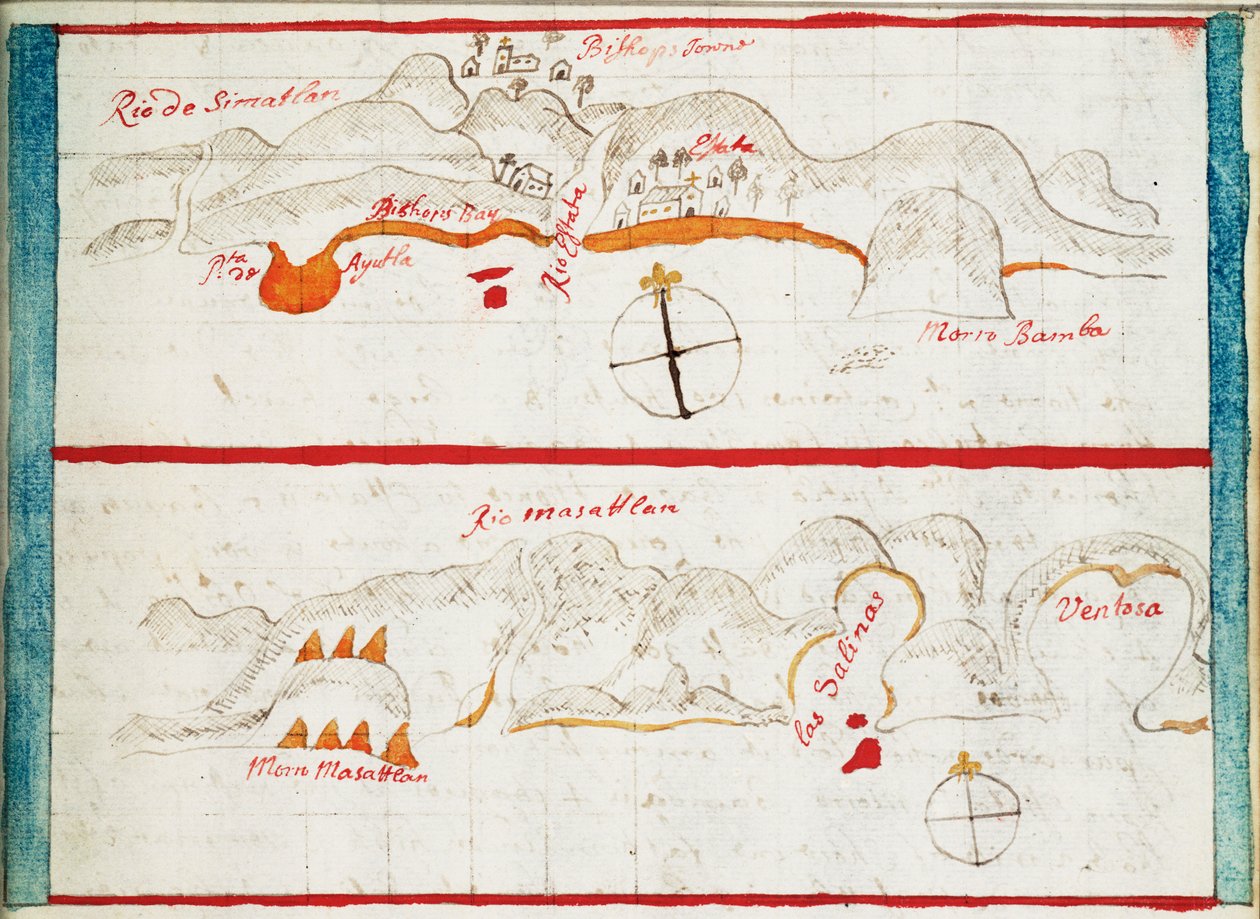 Kort over Santiago Astata og Bahia Ventosa af Basil Ringrose