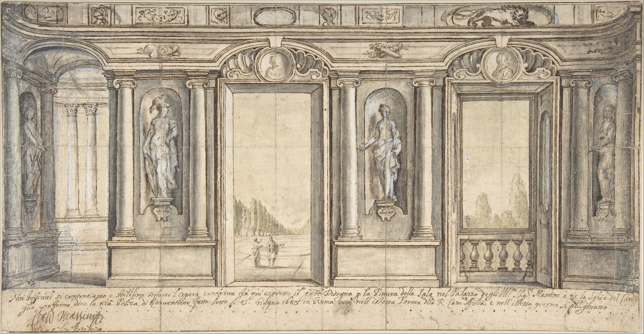 Design til en malet vægdekoration til Palazzo Massimo all