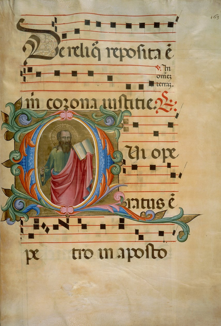Belyst initial med Sankt Pauls skikkelse (Corale 8, ca. 163), til korbog 8 af Santa Maria degli Angeli af Batrolomeo di Fruosino