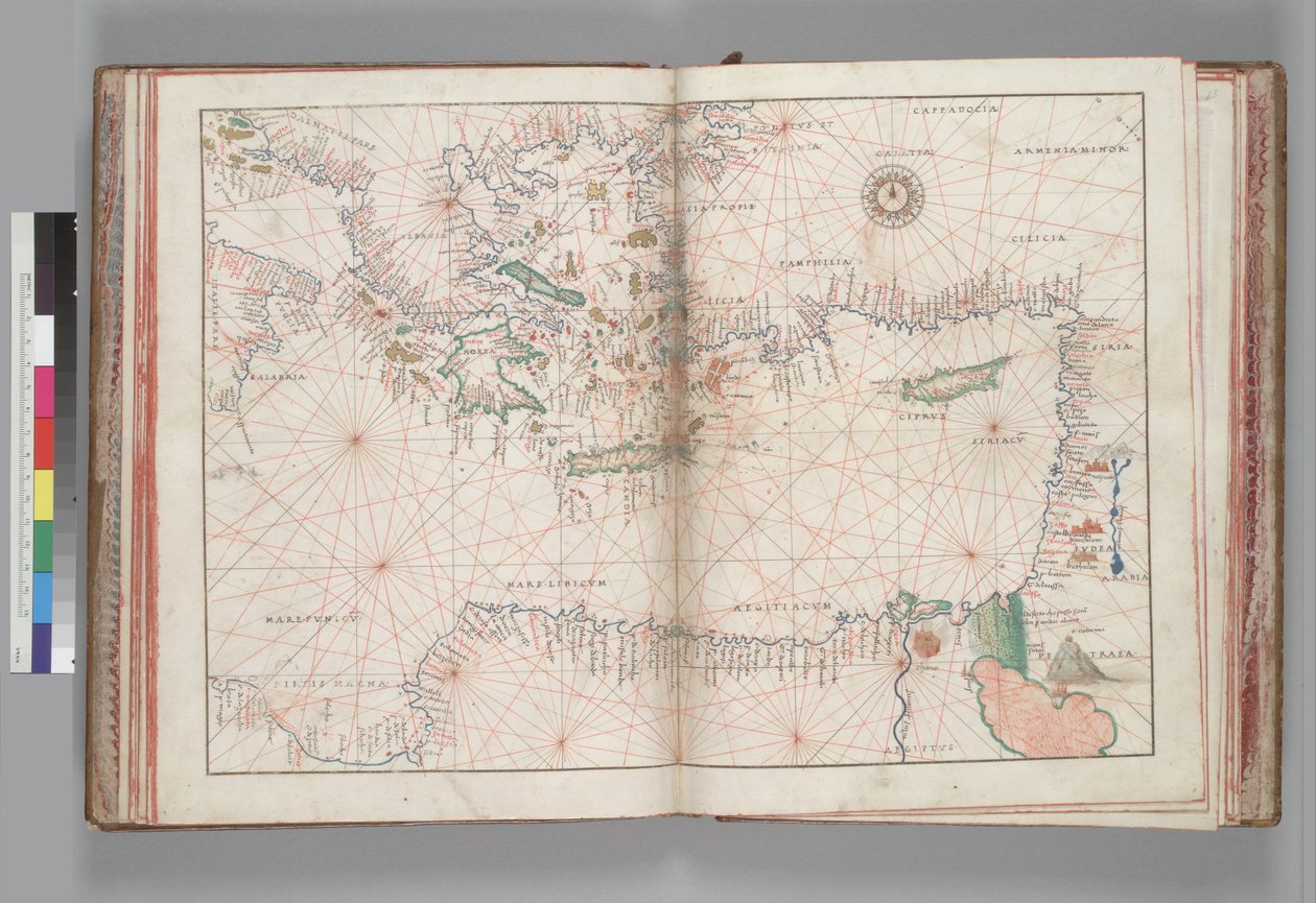 Det østlige Middelhav og Det Ægæiske Hav. Battista Agnese, PORTOLAN ATLAS (Italien ca. 1550) af Battista Agnese