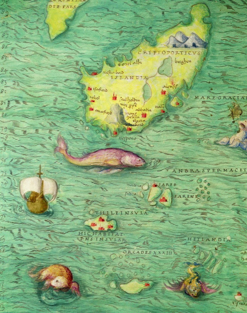 Island, fra et verdensatlas i 33 kort, Venedig, 1. september 1553 (blæk på pergament) (detalje fra 330951) af Battista Agnese