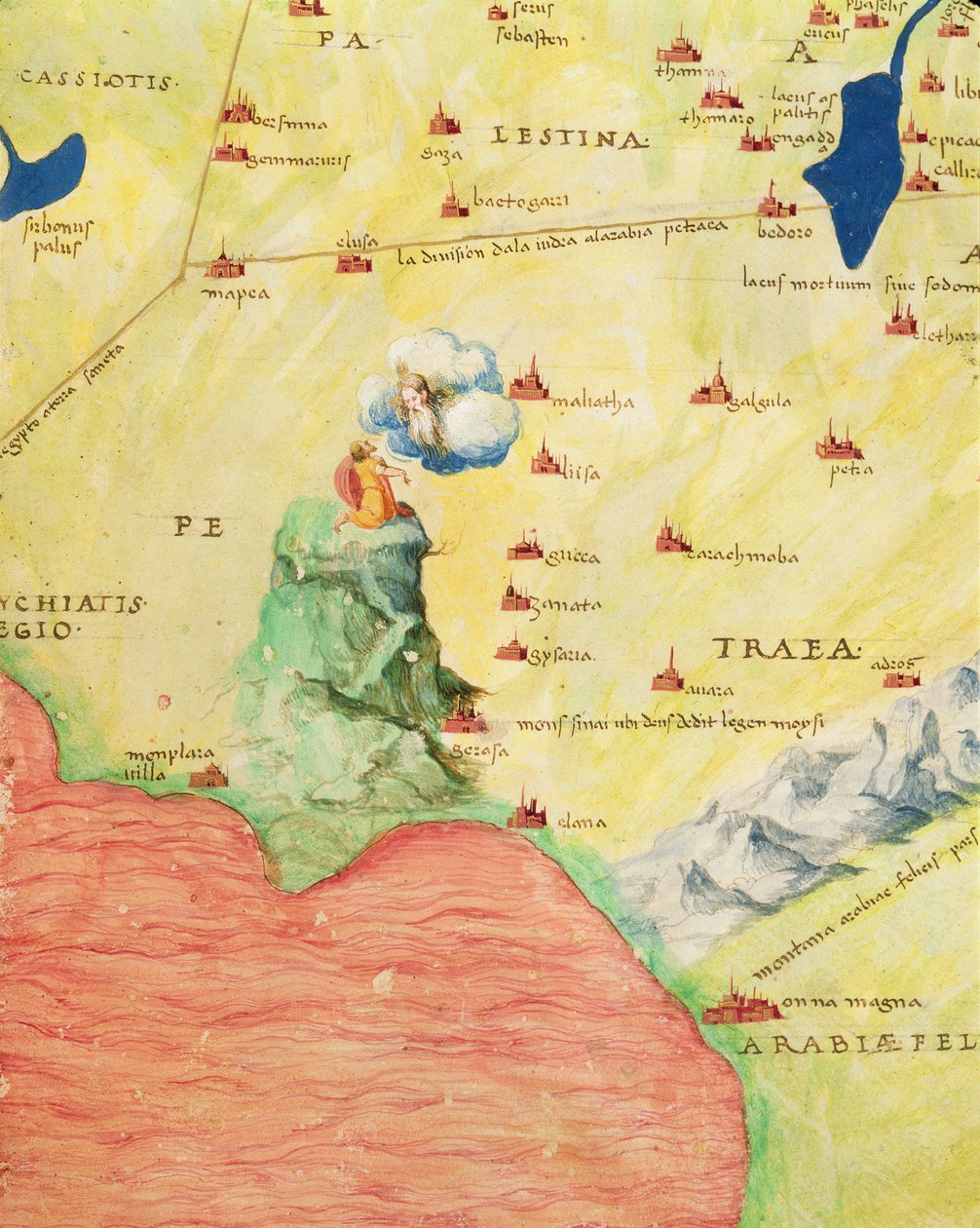 Sinai-bjerget og Det Røde Hav, fra et verdensatlas i 33 kort, Venedig, 1. september 1553 (blæk på vellum) (detalje fra 330963) af Battista Agnese
