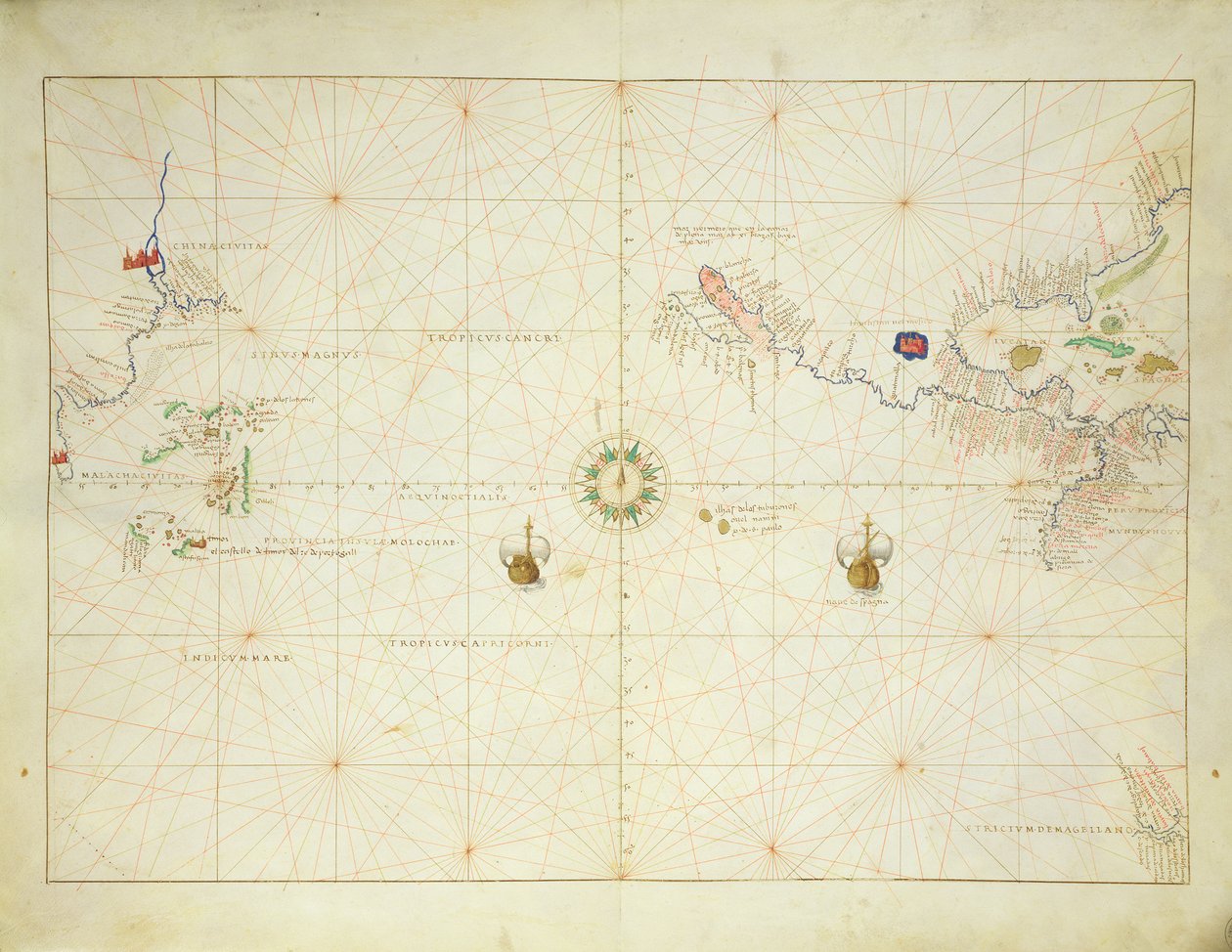 Stillehavet, fra et verdensatlas i 33 kort, Venedig, 1. september 1553 (blæk på vellum) (se også 330962) af Battista Agnese