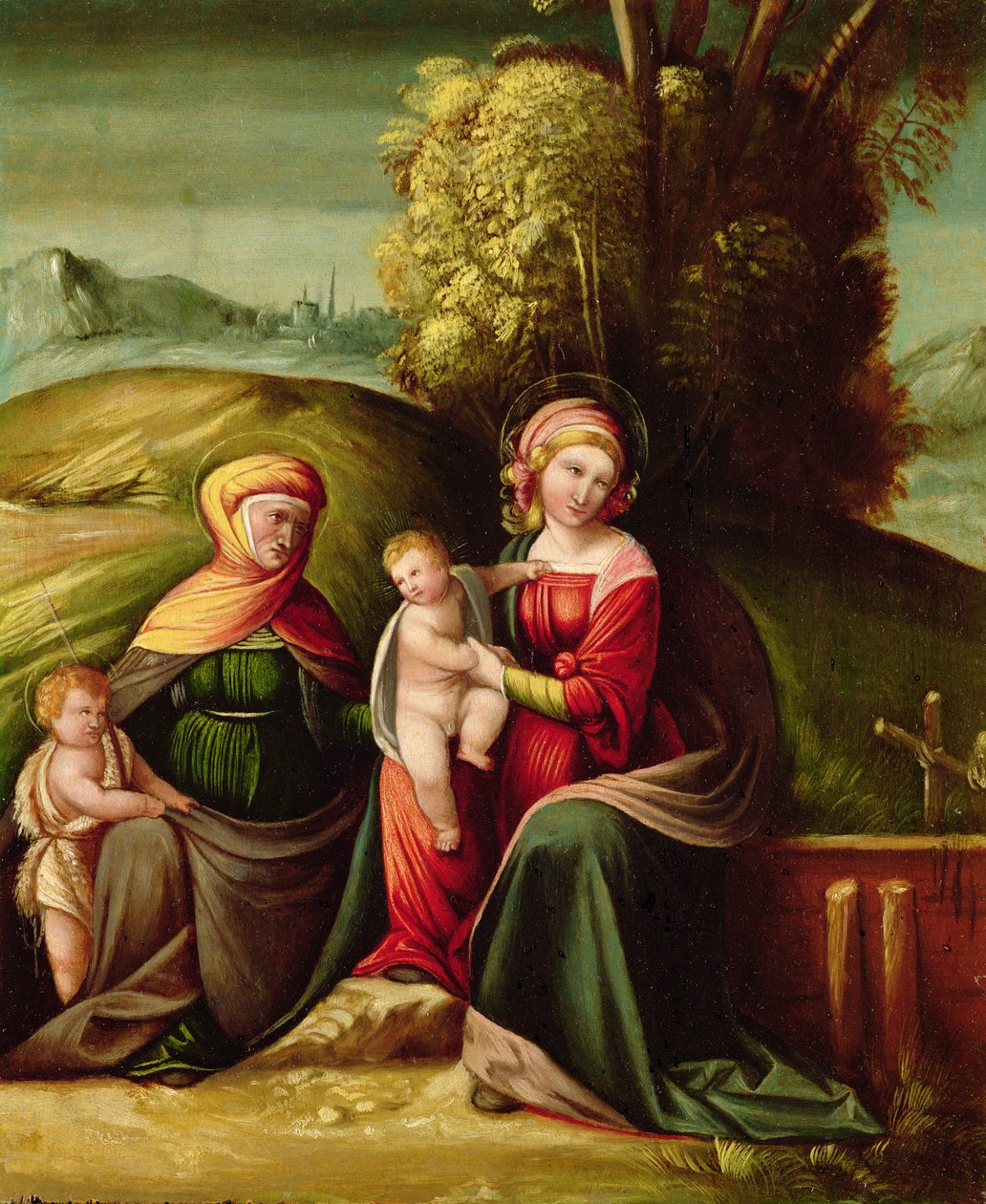 Jomfruen og Barnet med St. Elizabeth og St. John i et landskab af Battista Dossi