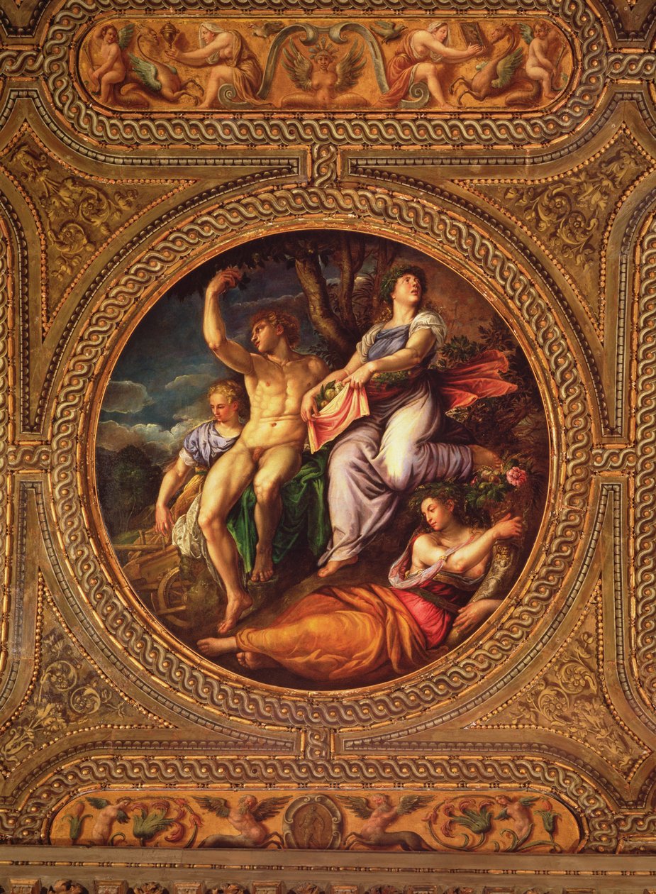 Landbrug, Pomona, Ceres og Neptun, fra loftet på biblioteket af Battista Franco