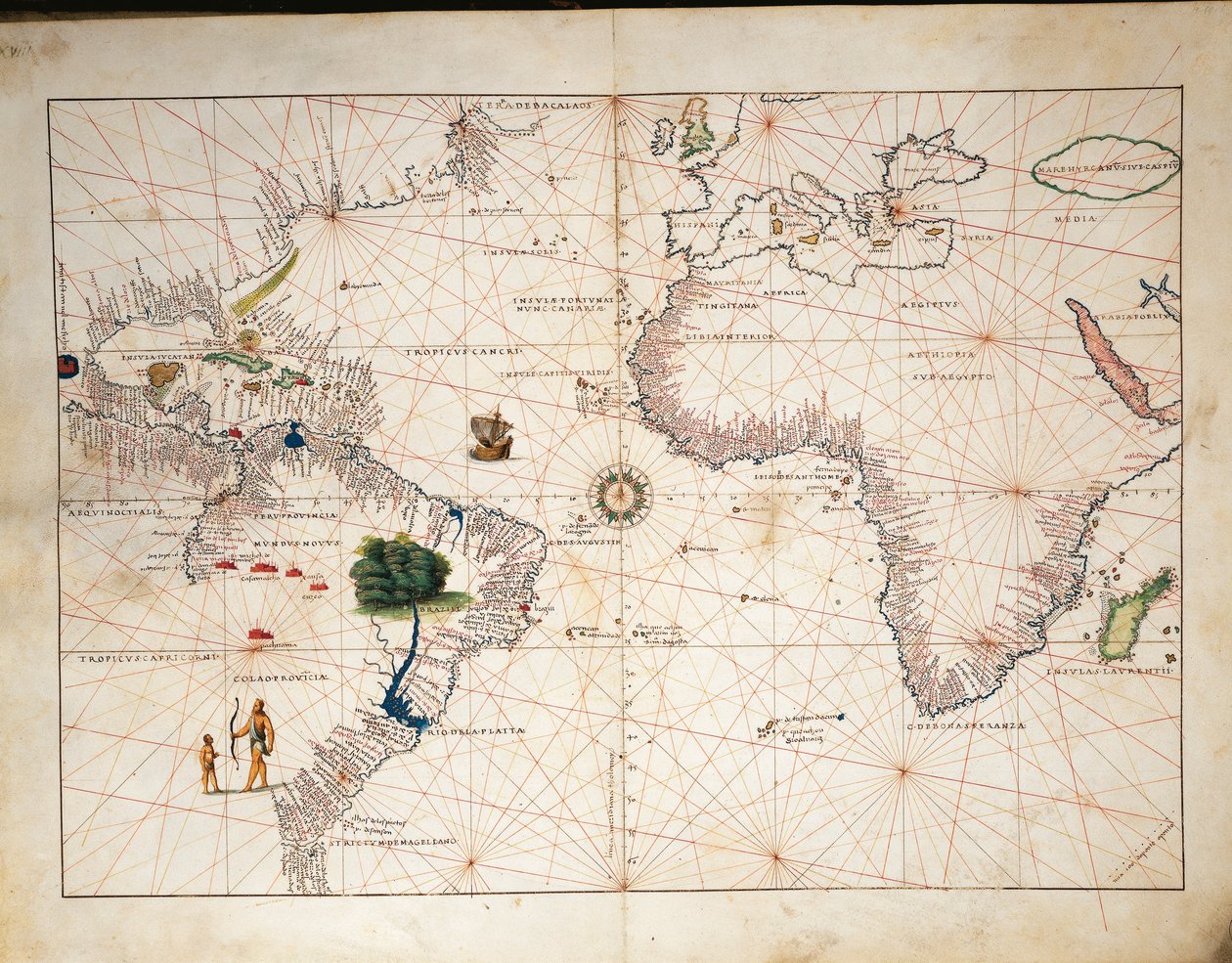 Afrika, Europa og en del af Amerika, fra Atlas of the World i treogtredive kort, af Battista Agnese af Battista Agnese