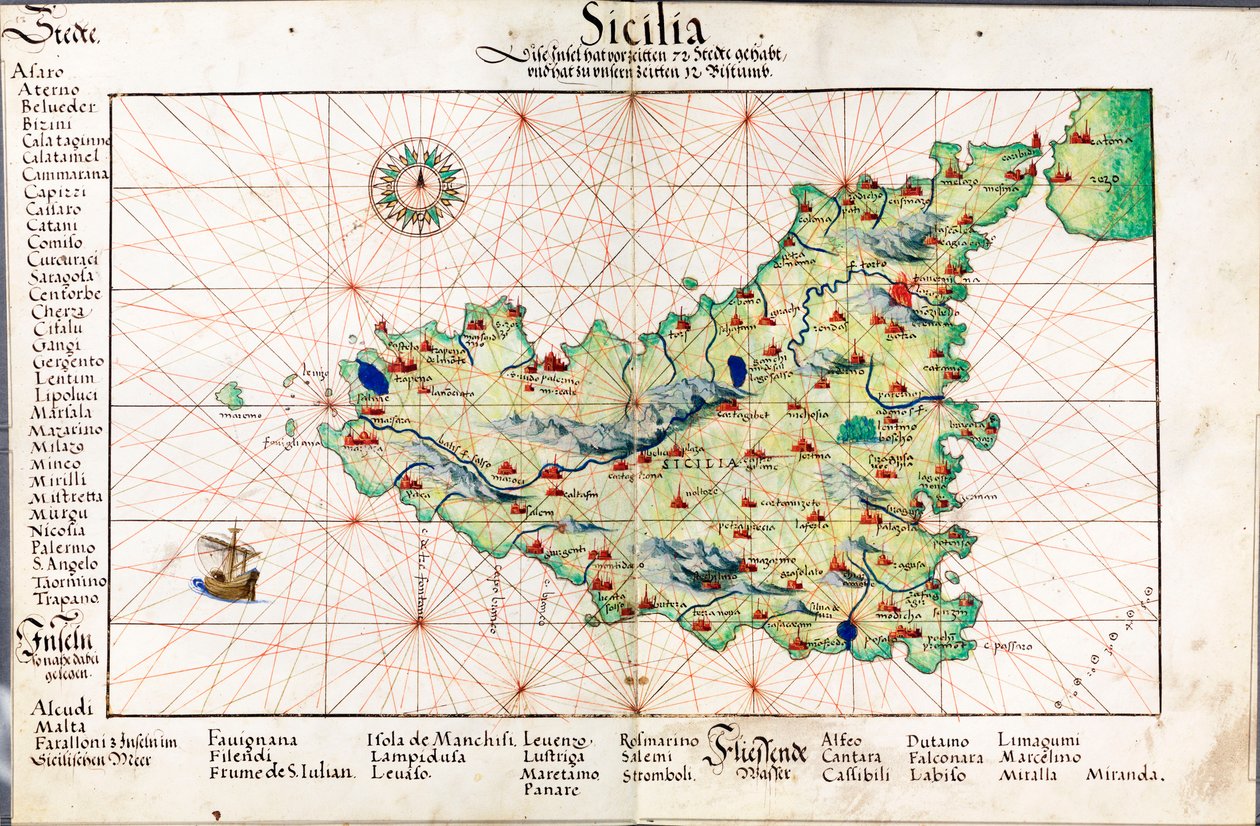 Kort over Sicilien af Battista Agnese