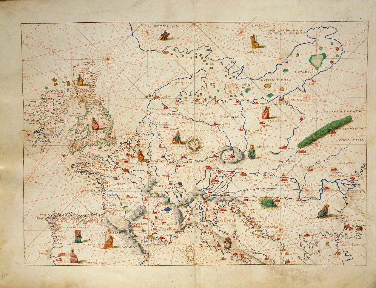 Europa, fra Atlas of the World i treogtredive kort, af Battista Agnese af Battista Agnese