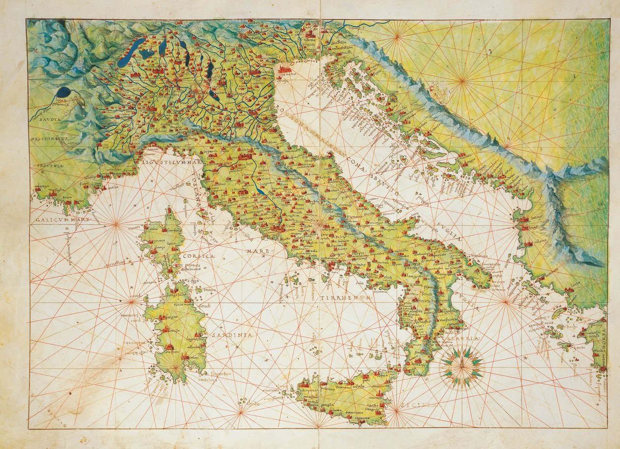 Italien, fra Atlas of the World i treogtredive kort, af Battista Agnese af Battista Agnese