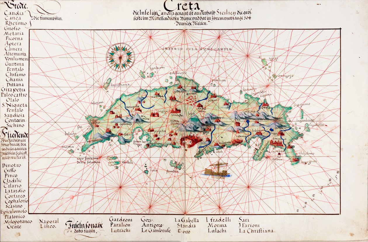 Kort over Kreta 1554 af Battista Agnese