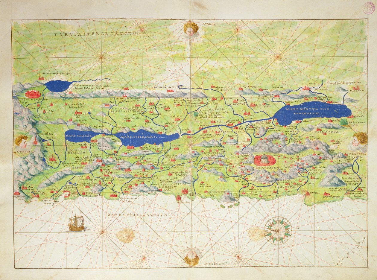 Det hellige land, fra et verdensatlas i 33 kort, Venedig, 1. september 1553 (blæk på vellum) (se også 330965) af Battista Agnese