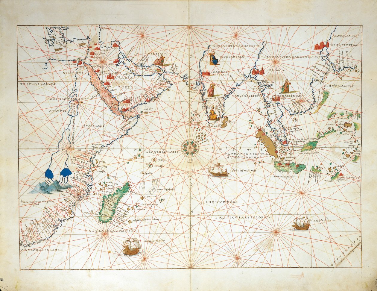 Det Indiske Ocean og en del af Asien og Afrika, fra Atlas of the World i treogtredive kort, af Battista Agnese af Battista Agnese