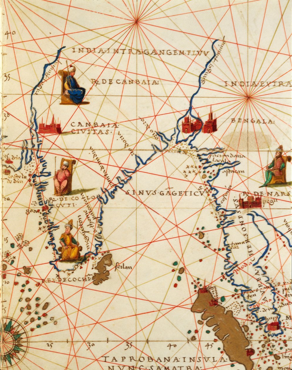 Det Indiske Ocean og en del af Asien og Afrika: Den Indiske Halvø, fra Atlas of the World i treogtredive kort, af Battista Agnese af Battista Agnese