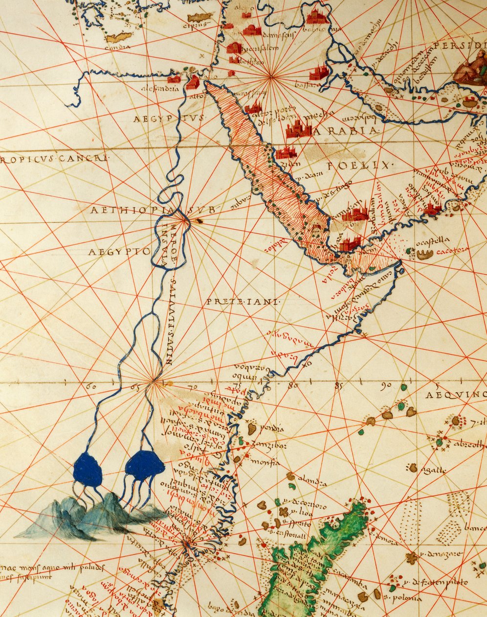 Det Indiske Ocean og en del af Asien og Afrika: Nilens forløb, fra Atlas of the World i treogtredive kort, af Battista Agnese af Battista Agnese