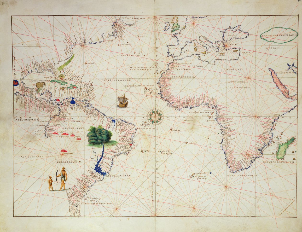 Den nye verden, fra et verdensatlas i 33 kort, Venedig, 1. september 1553 (blæk på vellum) (se også 330961) af Battista Agnese