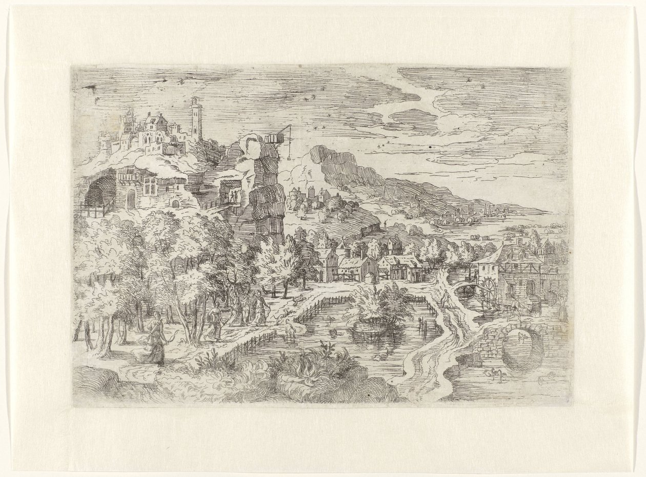 Landskab med kvinder på jagt af Battista Angolo del Moro (attributed to)