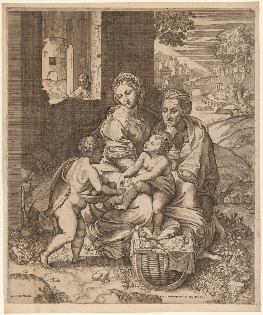Den hellige familie (La Perla) (efter Raphael) af Battista Angolo del Moro