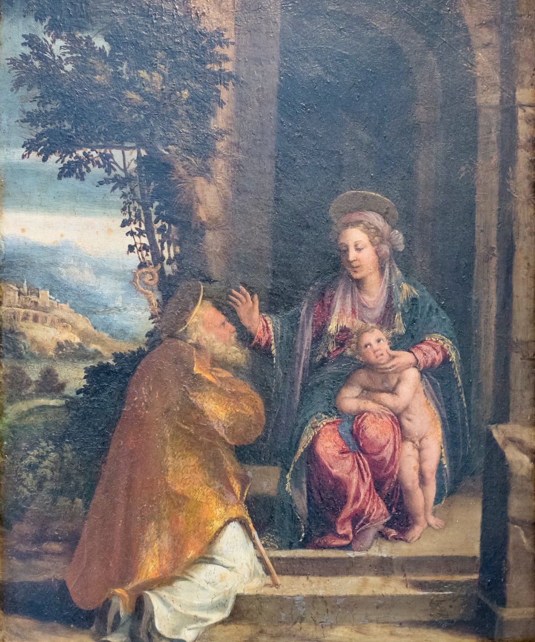Jomfru med barn og biskop af Battista & Dossi Dosso (c.1486 1542) Dossi