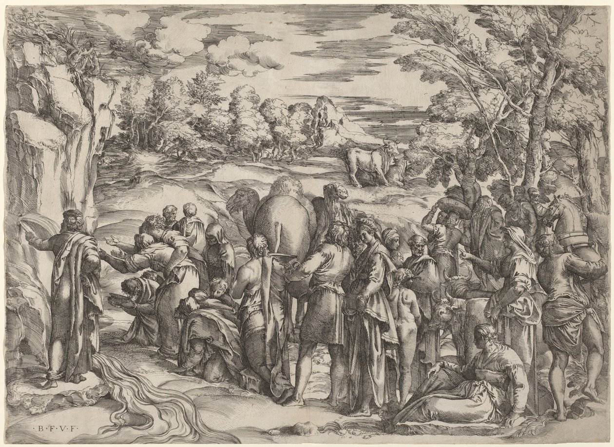 Moses slår klippen af Battista Franco