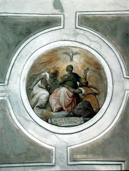 Repræsentation af en af dyderne, detalje fra loftet i Grimani-kapellet (fresko) af Battista Franco