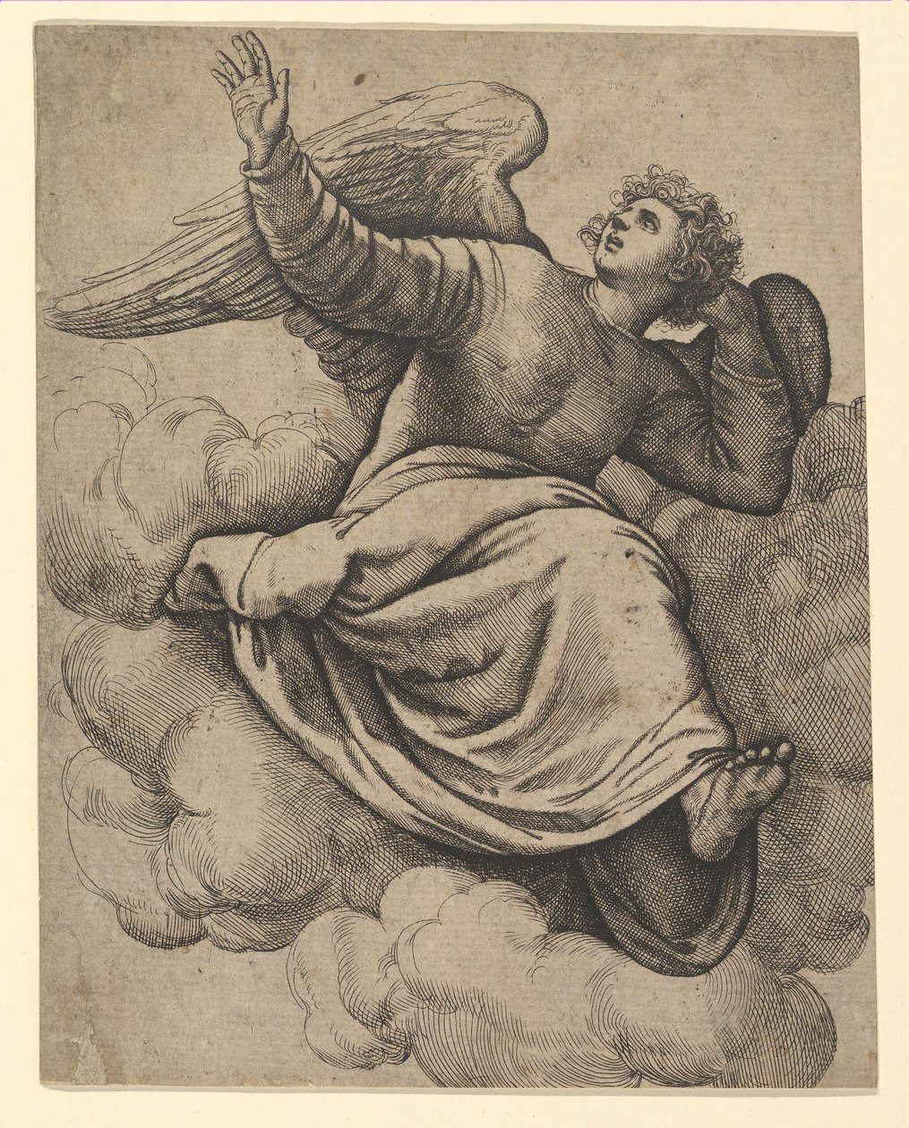 Engel sidder på en sky, ca. 1560. af Battista Franco Veneziano