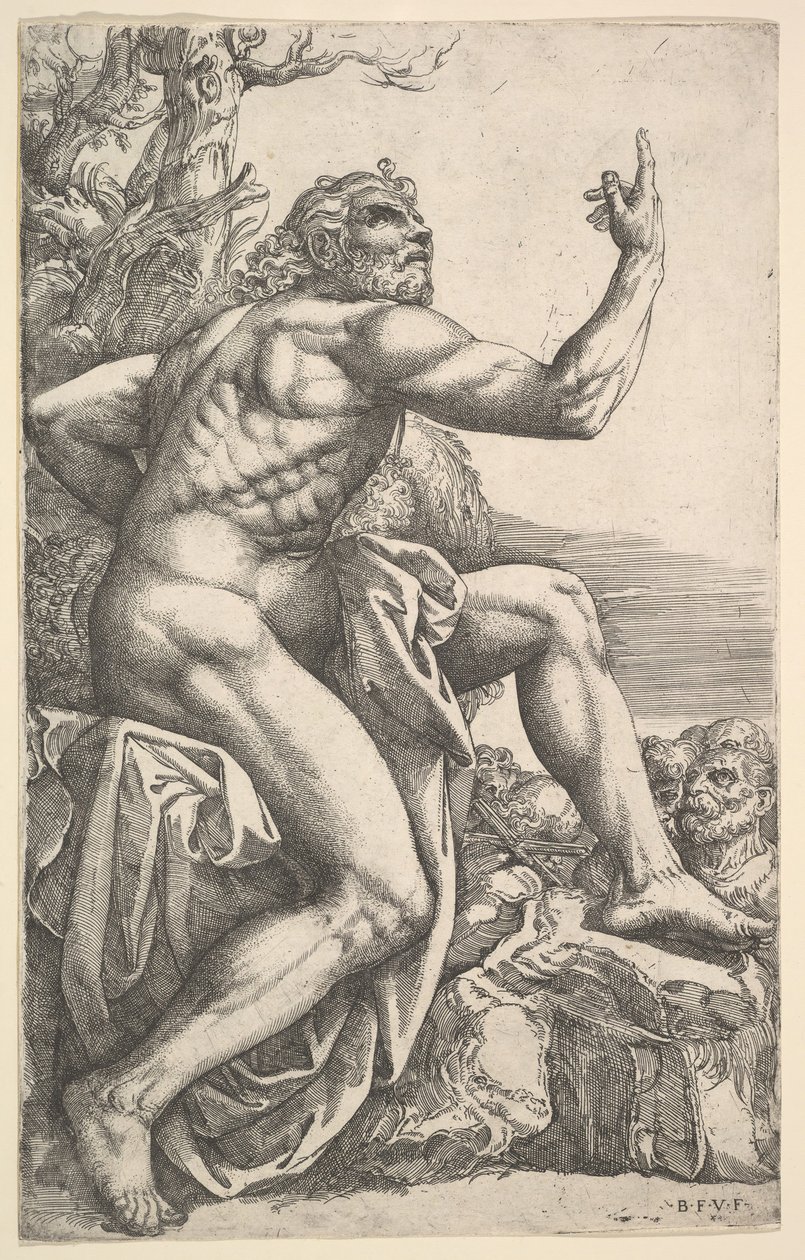 Johannes Døberen prædiker i ørkenen. af Battista Franco Veneziano