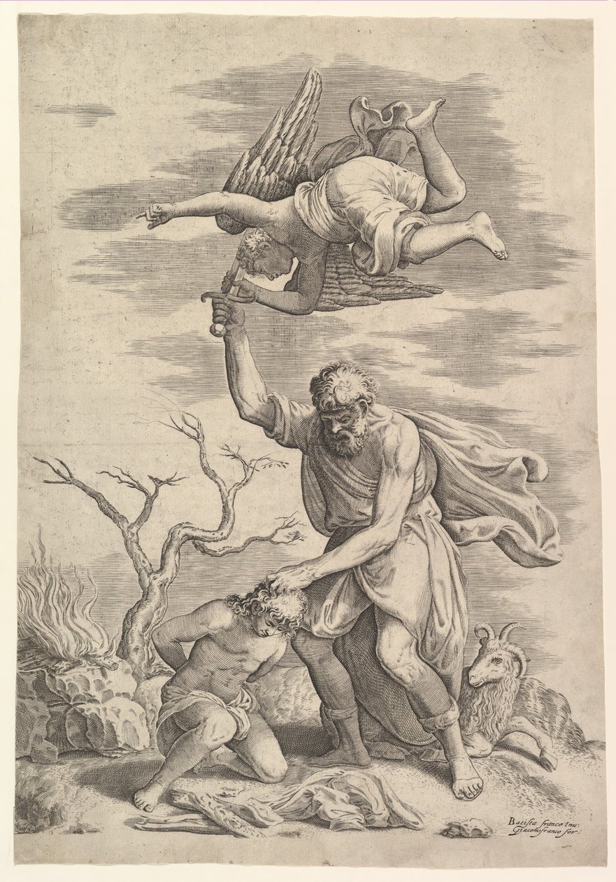 Englen, der holder Abrahams arm. af Battista Franco Veneziano