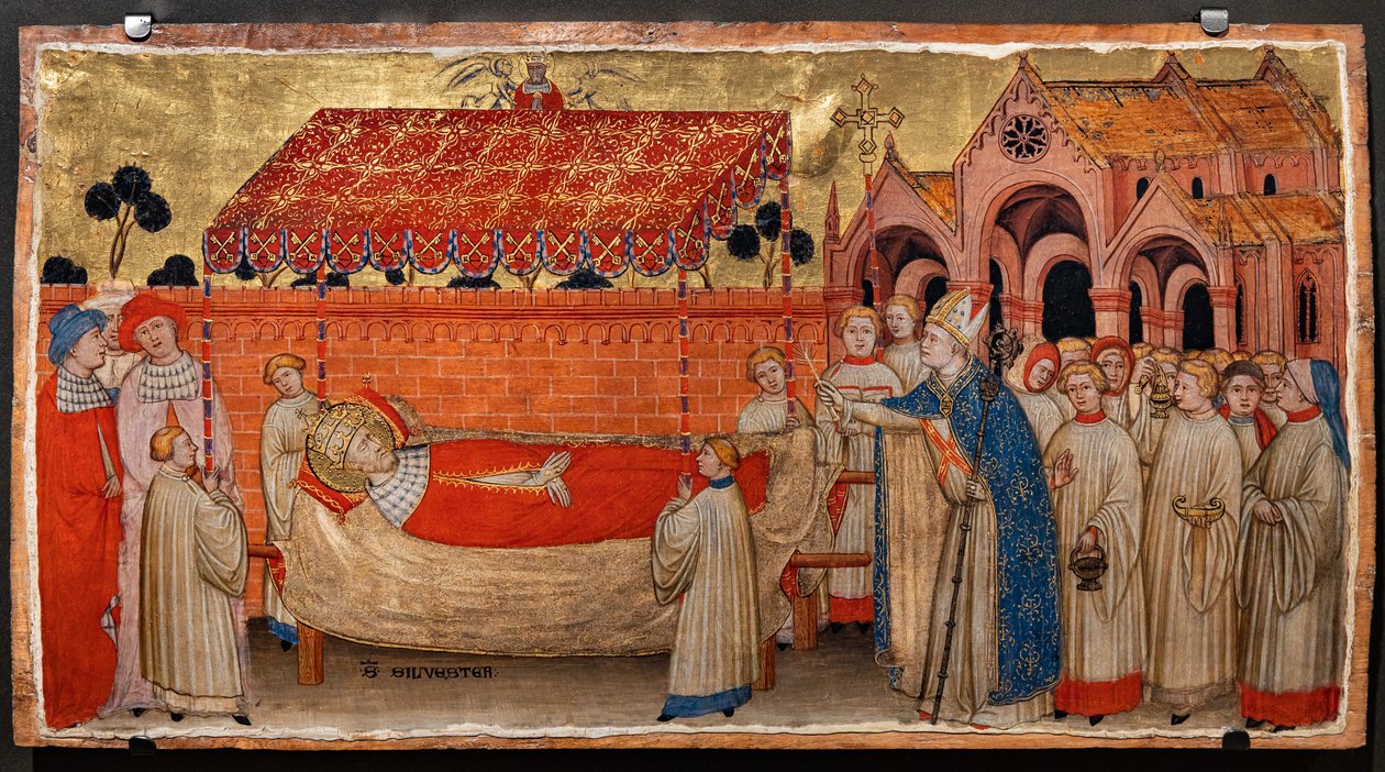 St. Sylvesters død (tempera på panel) af Battista da Vicenza
