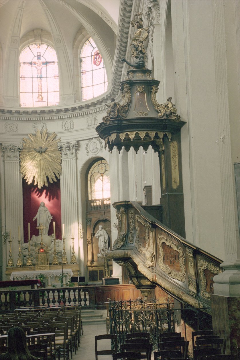 Prædikestol, også kaldet Sandhedens Prædikestol, 1749 (forgyldt, træ og intarsia) (se også detalje 252680 og 252681) af Bavarian school