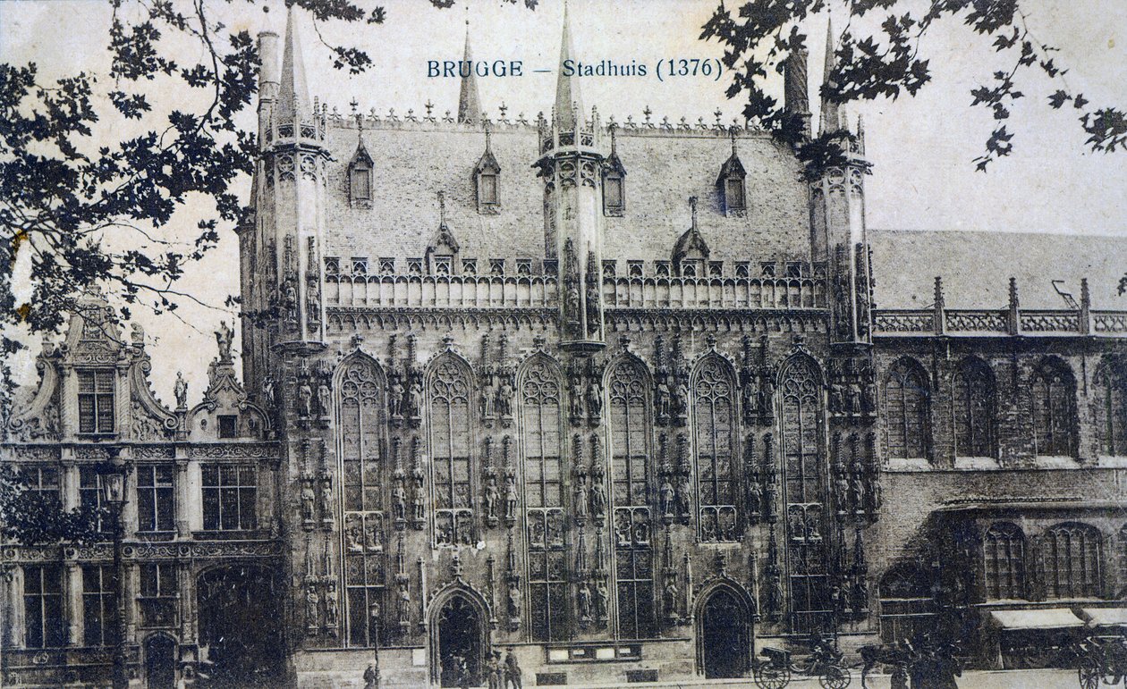Postkort med et billede af Stadhuis i Brugge, ca. 1912 af Belgian Photographer