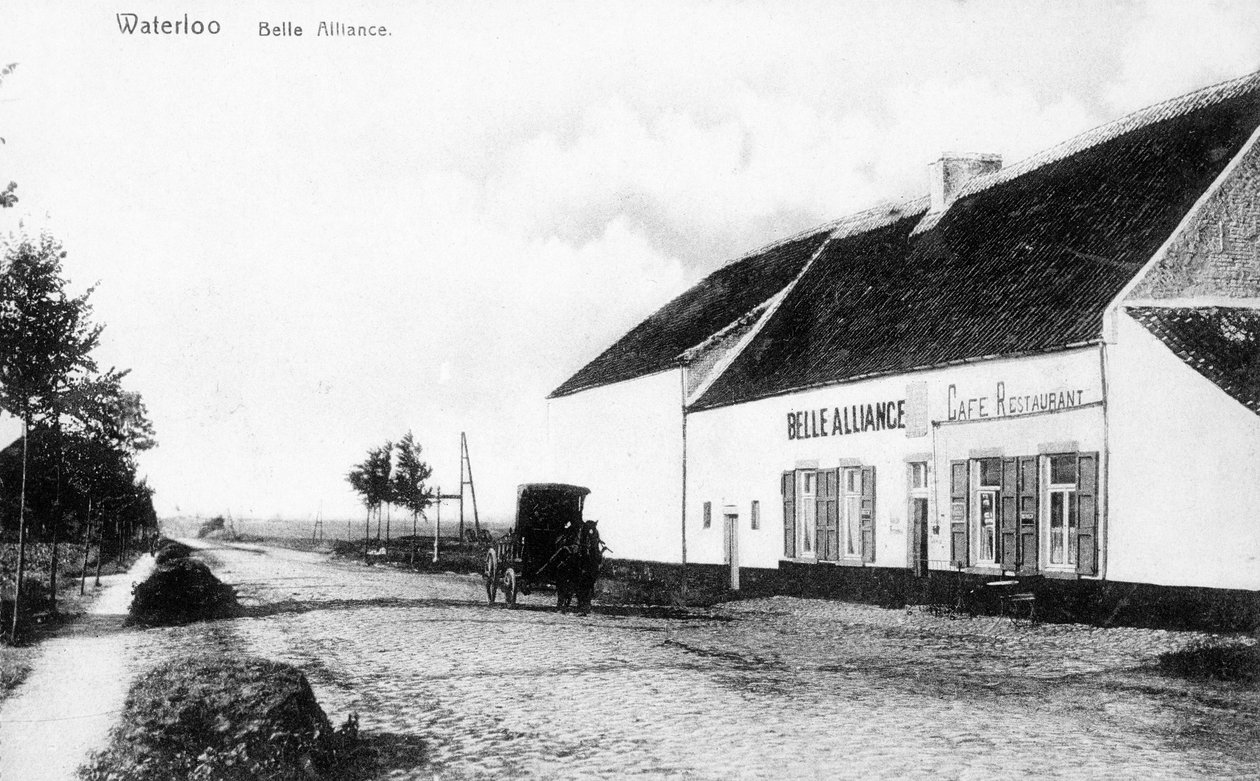 Belle Alliance Inn, hovedkvarter for Napoleon under slaget ved Waterloo, erindringspostkort, ca. 1912 (photolitho) af Belgian Photographer