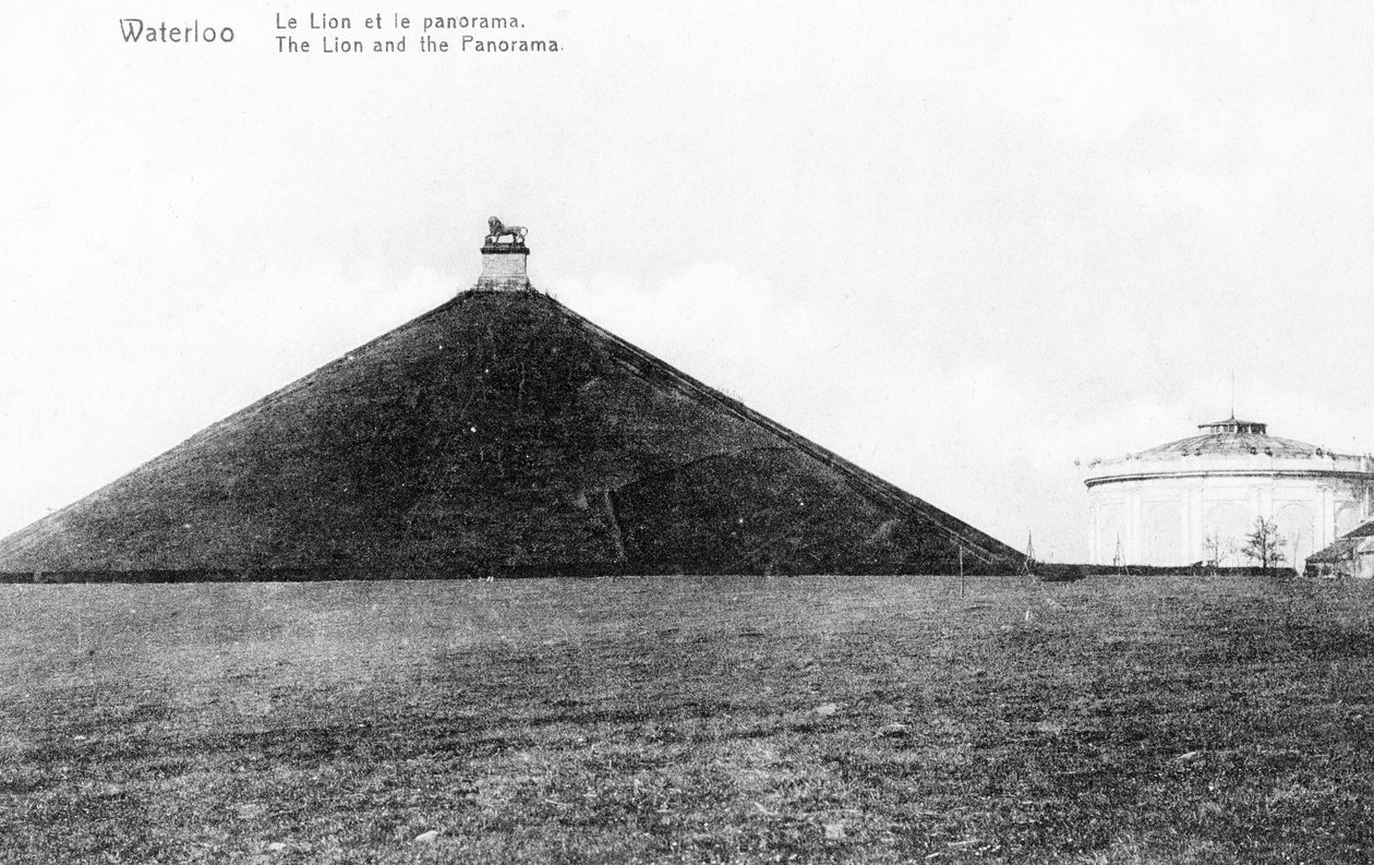 Butte du Lion (Lions Mound) og Panorama ved Waterloo, erindringspostkort, ca. 1912 (photolitho) af Belgian Photographer