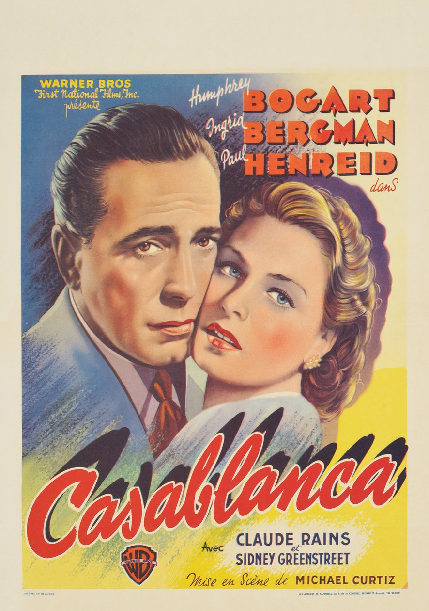 En belgisk plakat, der reklamerer for filmen "Casablanca" af Belgian School