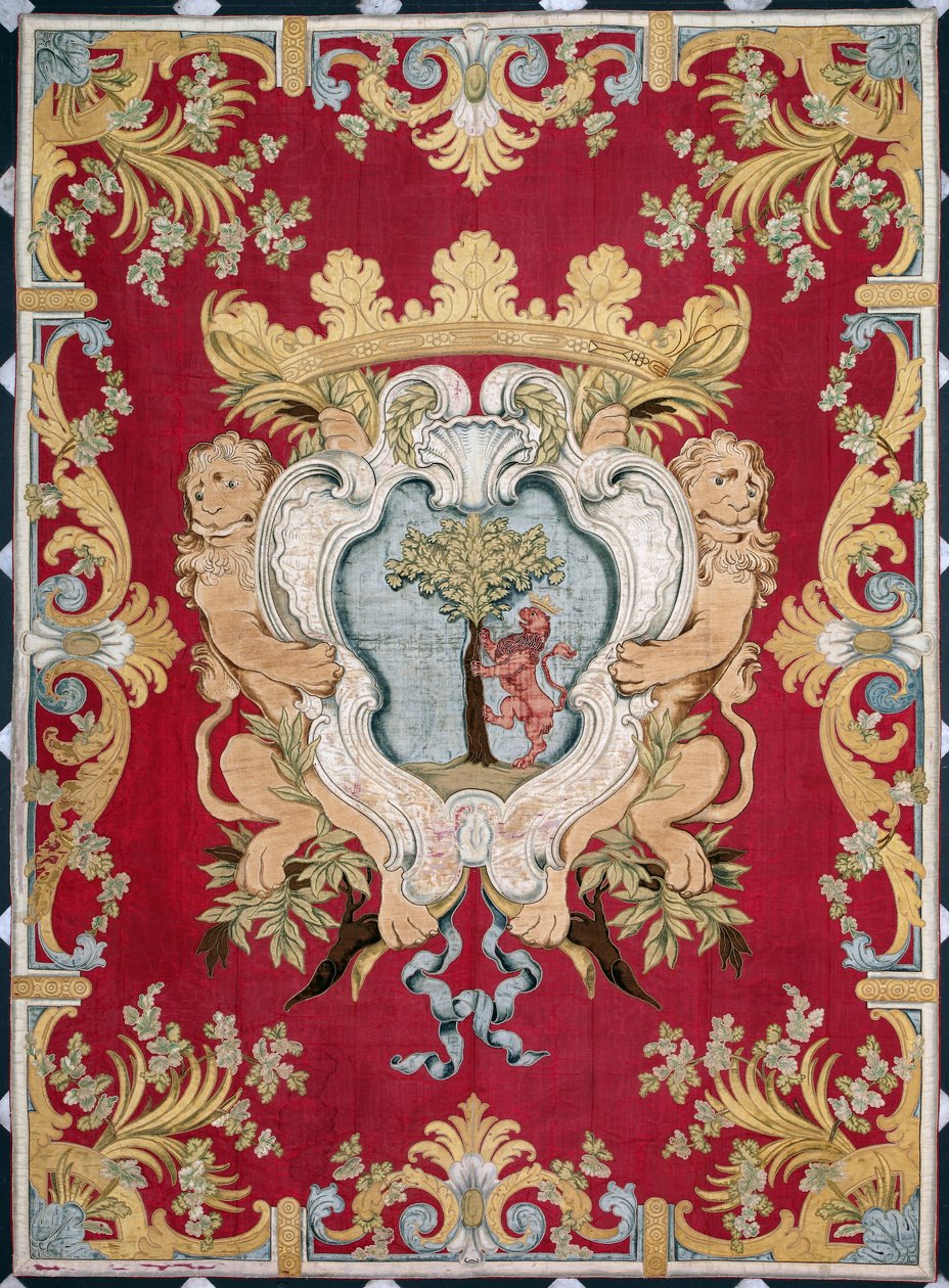 Adelsvåben med en løve og et træ. Gobelin fra manufakturerne i Bruxelles. 16. århundrede Genes, Musei di Strada Nuova af Belgian School