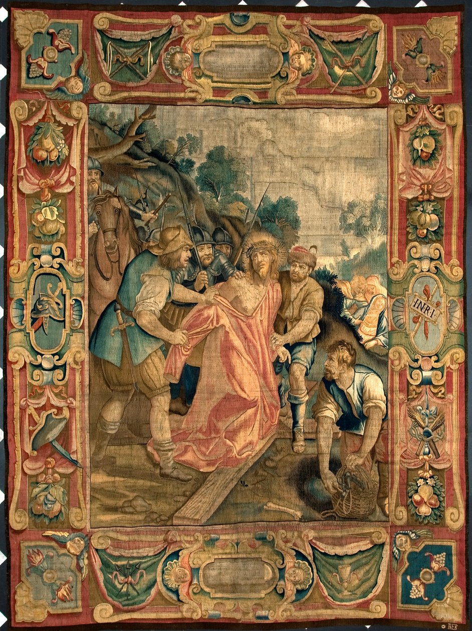 Kristus bliver berøvet sit tøj. Gobelin fremstillet af producenterne i Bruxelles. 1500-tallets gener, Musei di Strada Nuova af Belgian School