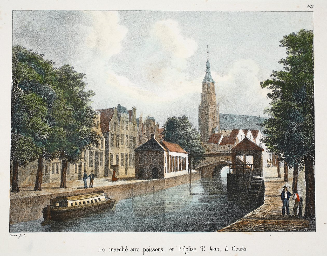 Fiskemarkedet og Johanneskirken i Gouda, ca. 1895 (fotokrom) af Belgian School