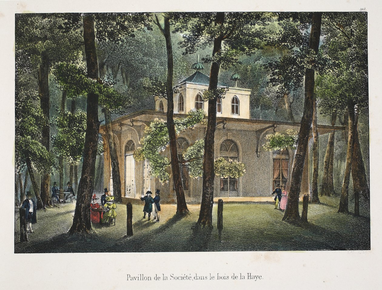 Selskabets pavillon, i skoven i Haag, ca. 1895 (fotokrom) af Belgian School