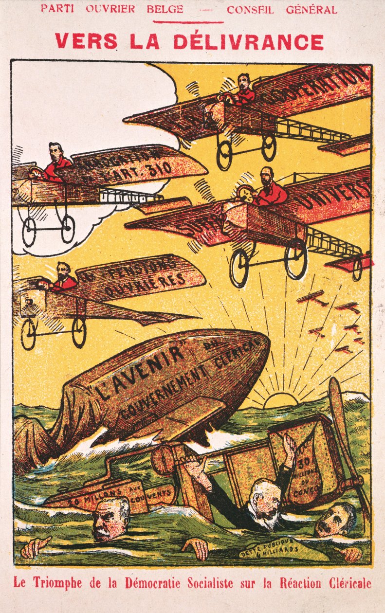 Plakat, der reklamerer for Parti Ouvrier Belge (det belgiske arbejderparti) før 1914 af Belgian School