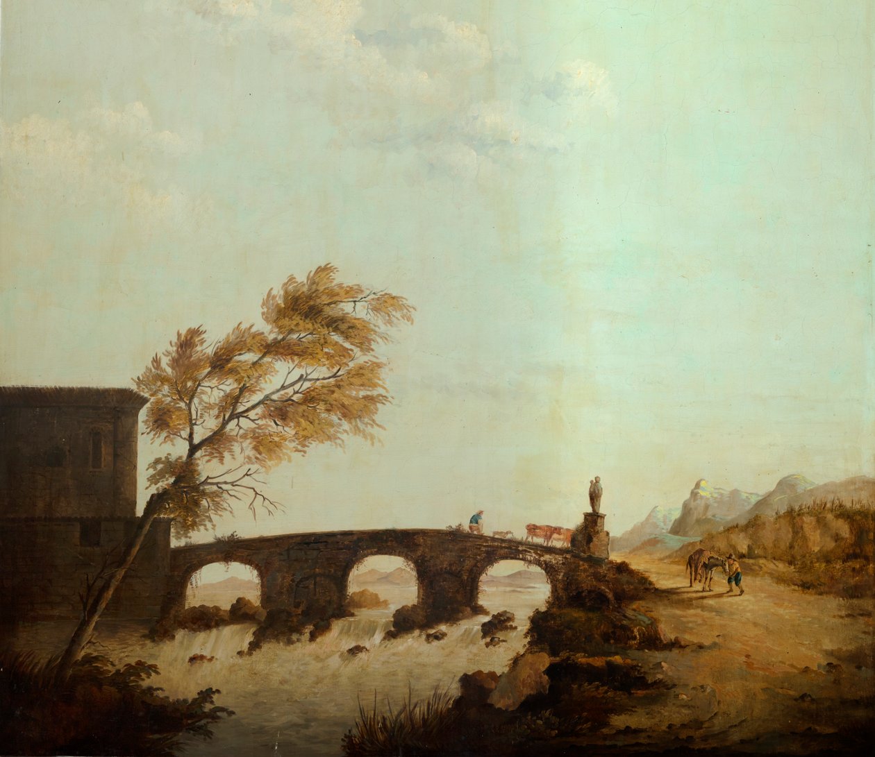 Andet baglokale på bagsiden, mødelokale, vægmalerier med landlige scener i klassisk stil, formentlig fra omkring 1810, scene 1 af Belgian School