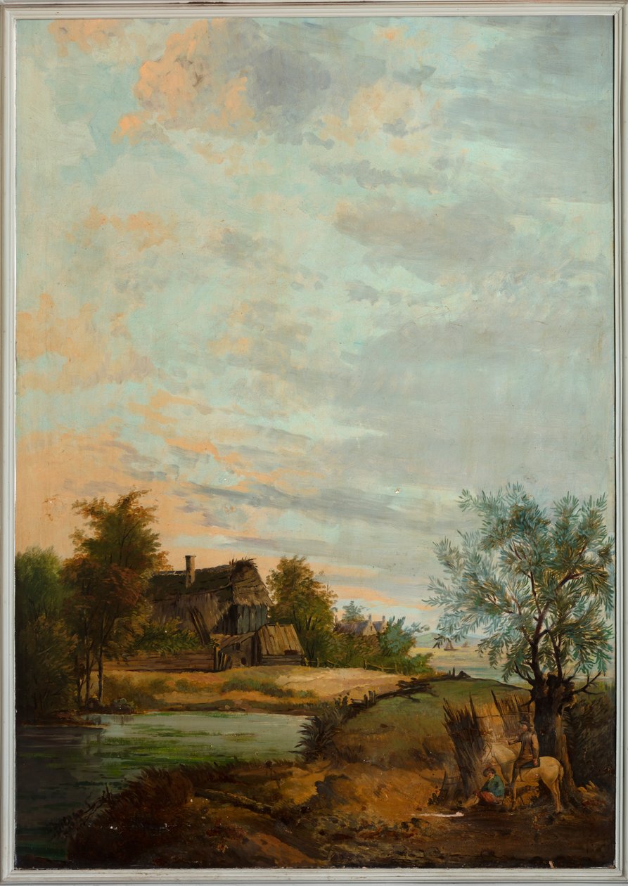 Andet baglokale på bagsiden, mødelokale, vægmalerier med landlige scener i klassisk stil, formentlig fra omkring 1810, scene 7 af Belgian School