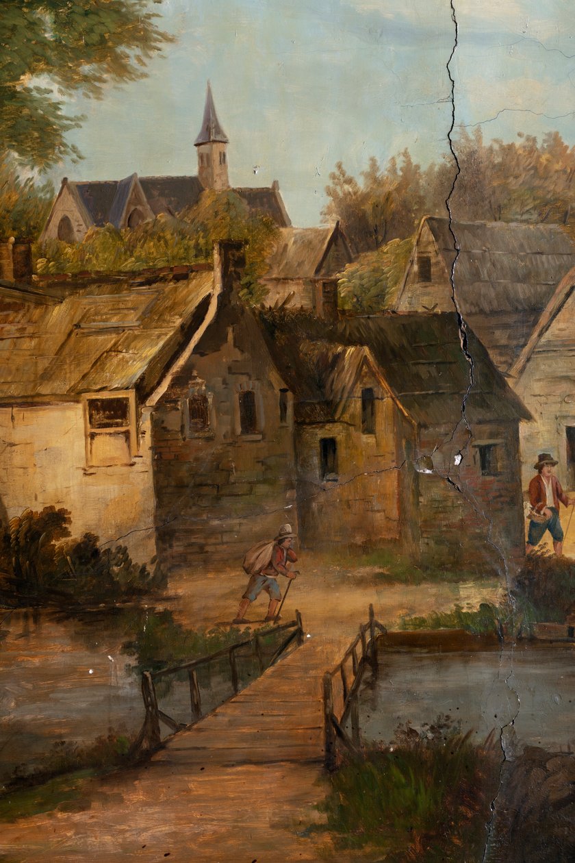 Andet baglokale på bagsiden, mødelokale, vægmalerier med landlige scener i klassisk stil, formentlig fra omkring 1810, scene 3 af Belgian School